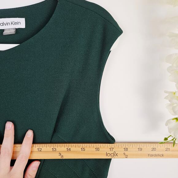 Calvin Klein Emerald Green Sleeveless Wide Leg Belted Jumpsuit Cropped Size 10 - Picture 13 of 14